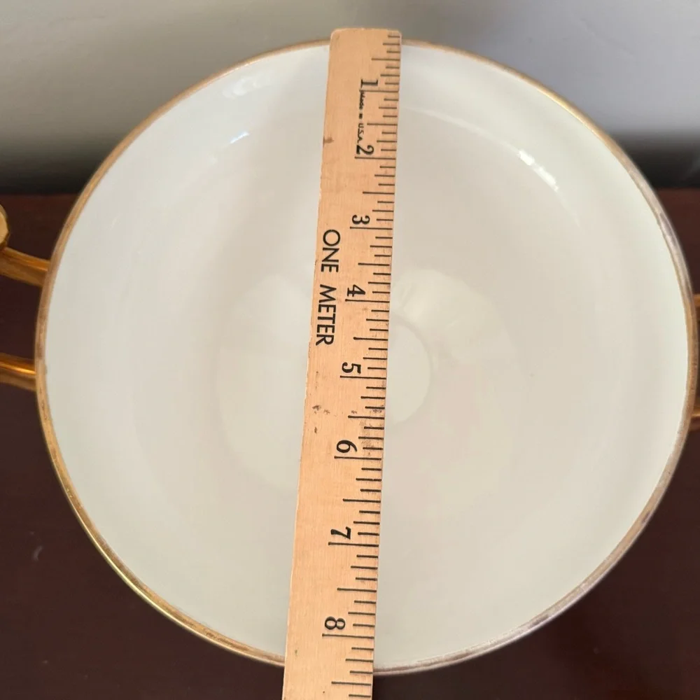 Vtg Hutschenreuther‎ Gelb Bavaria Germany 10” Serving Dish White & Gold Pedestal